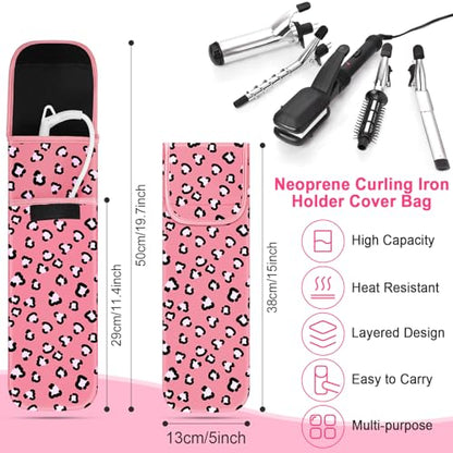 Shappy 2 Pcs Heat Resistant Hair Tools Bag Curling Iron Travel Case Cover Neoprene Flat Iron Holder Travel Case and Silicone Mat Pouch for Hot Hair Tools Storage Organizer(Leopard Style) - style: Leopard Style
