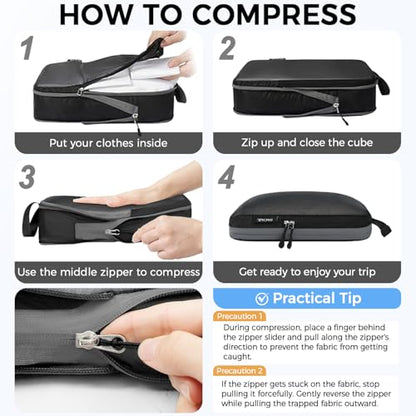 BAGAIL 6 Set Ultralight Compression Packing Cubes Packing Organizer for Travel Accessories Luggage Suitcase Backpack - color: Black40D, style: Mesh Pattern