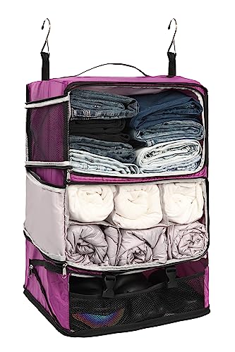 ELEZAY Hanging Packing Cubes Portable Closet 3-Shelf Travel Collapsible Compression Garment Organizer for Carry-on Luggage Suitcase Space Saver Bag XX-Large_No Side Pockets, Purple - color: Purple, size: XX-Large_16*12*24 IN