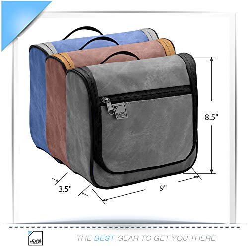 Lewis N. Clark Brushed Twill Hanging Toiletry Kit Bag for Travel Accessories, Shampoo, Cosmetics + Personal Items, Gray - color: Gray