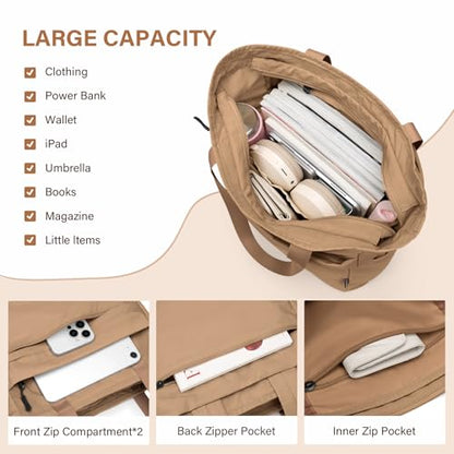 GOLF SUPAGS Foldaway Convertible Tote Backpack Lightweight Nylon Daypack for Women Men City Pack Versatile Backpack for Leisure Travel, Gravel Brown - color: Gravel Brown