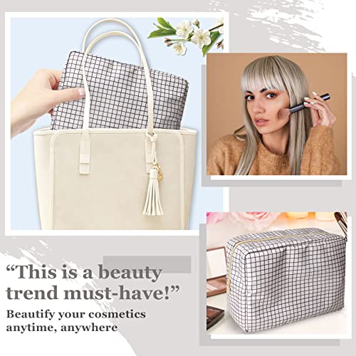 Nylon Large Checkered Makeup Bag Travel Pouch for Women, Big Preppy Makeup Bag Cute Cosmetic Zipper Pouch Purse,Waterproof Toiletry Bag Clutch Makeup Brush Organizer Pouch for Ladies Girls(Checkered) - color: Checkered, size: Large