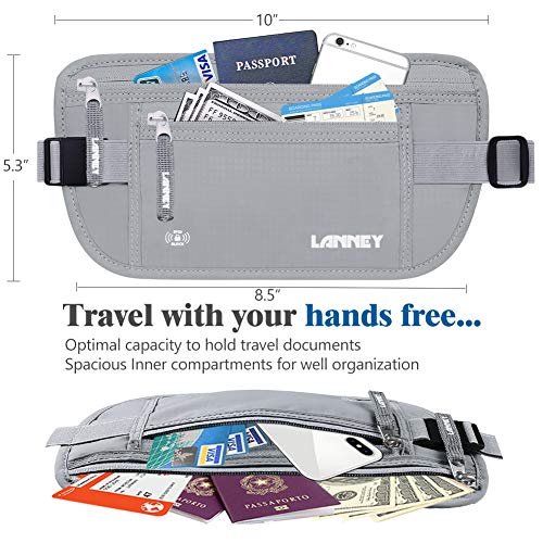 Money Belt for Travel Women and Men Slim Hidden Travel Wallet with RFID Blocking - color: Silver Gray