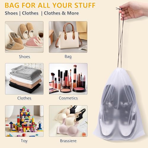 Waterproof Shoe Bags for Travel - 15.7x11.8 Inches Drawstring Bags Organizers (10 Pack), Clear Waterproof Bag Travel Essentials for Men & Women, Shoe Bags for Storage (Packing, Gym, Luggage Storage)