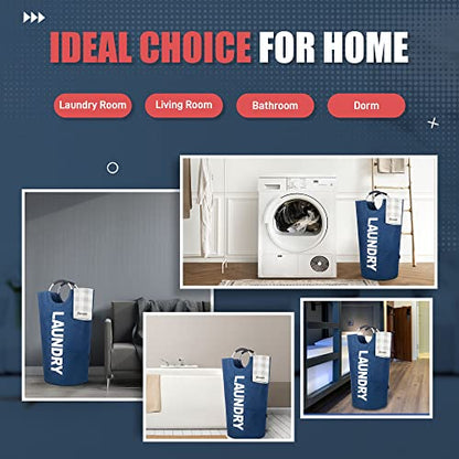 Caroeas 100L Laundry Basket,Large Laundry Hamper, Laundry Bag with Padded Handles, Clothes Hamper Stands Up Well, Collapsible Free Standing Easy Storage Washing Bin (Navy Blue,100L) - color: Navy Blue, size: 100L