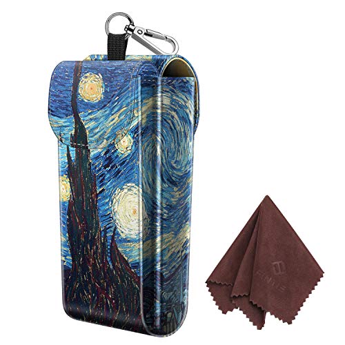 FINTIE Double Glasses Case with Carabiner Hook, Portable Vegan Leather Eyeglass Case Anti-scratch Sunglasses Pouch - color: Starry Night