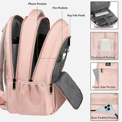 MATEIN 15.6 inch Laptop Backpack, Cute Slim Computer Travel Backpack, Carry On Casual Daypack Bag Gifts for Women Teacher Nurse, Pink - color: Pink, size: 15.6 Inch