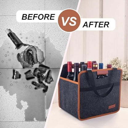 Foyego 2 Pack 9 Bottle Wine Tote Bag, Insulated Thermal Padded Wine Carrier Tote, Reusable Wine Bags for Wine Bottles Travel, Camping and Picnic, Perfect Wine Lover Gift - color: 9 Bottle-2PACK