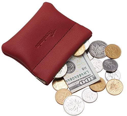Travelambo Leather Squeeze Coin Purse Pouch Change Holder For Men & Women - color: Access Red Deep