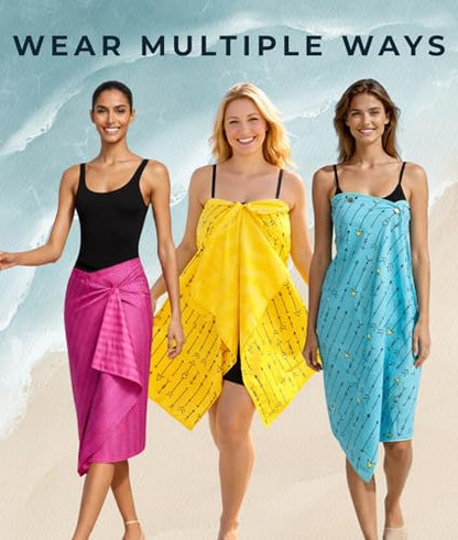 3-in-1 Wearable Beach Wrap & Lightweight Travel Towel – Sarong with Secure Button Closure, Quick-Dry Sand-Free Microfiber, Adjustable Fit (64”x33”, Fits S–4X), Compact Pool & Beach Essential - color: Pink - Blue Lines