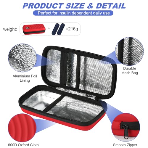 CDBXPRG Insulin Cooler Travel Case,Diabetic Cold Pack Organizer Bag with 2 Reusable Ice Packs for Insulin Pen and Other Medication Diabetic Supplies Red - color: PU-Red