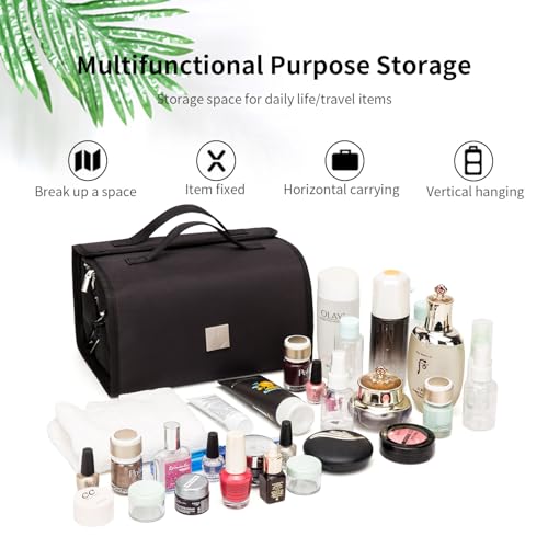 ROYALFAIR Roll Up Makeup Bag, Travel Toiletry Bag for Women with 4 Clear TSA Approved Pouches, Hanging Travel Organizer, Folding Cosmetic Bag for Men and Women - color: Black