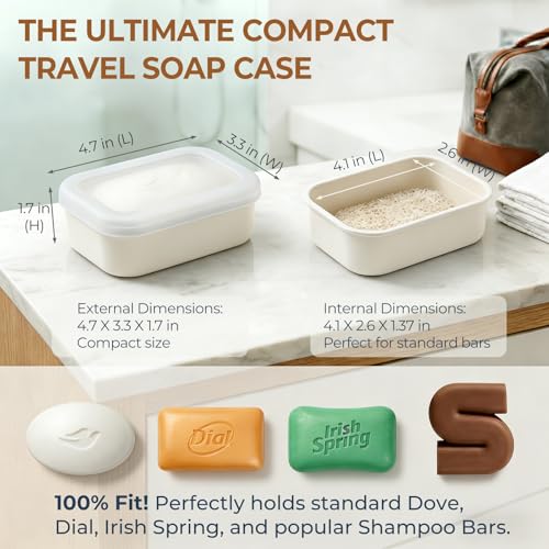 AIMAIAIMAI Compact Leakproof Travel Soap Case, Shatterproof Silicone Travel Soap Container with Draining Pad, Great for Outdoor, Camping, Gym (Off-White) - color: Off-white