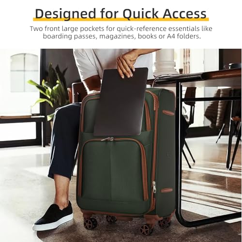 LARVENDER Luggage Sets 5 Piece Softside Expandable Suitcases Set with Spinner Wheels TSA Lock, Lightweight Soft Shell Rolling Travel Luggage Set Clearance for Men and Women, Green Brown - color: Green/Brown, size: 5 Piece Set