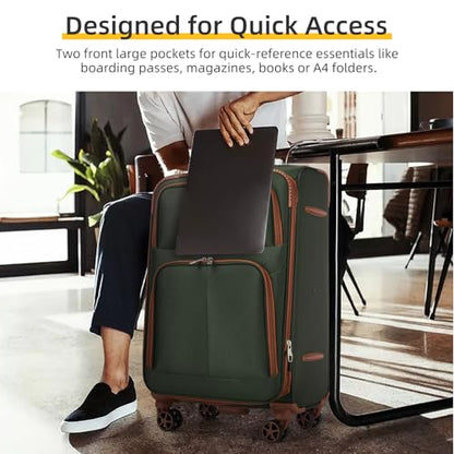 LARVENDER Luggage Sets 5 Piece Softside Expandable Suitcases Set with Spinner Wheels TSA Lock, Lightweight Soft Shell Rolling Travel Luggage Set Clearance for Men and Women, Green Brown - color: Green/Brown, size: 5 Piece Set