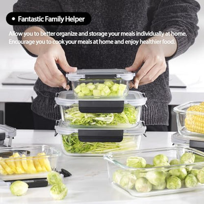 coccot Glass Food Storage Containers with Lids Airtight, Glass Meal Prep Containers with Snap Lids for Food, Bpa-free,Easy to Open&Close/Microwave,Oven,Freezer,Dishwasher Safe/Leak-proof [10 Pack] - color: Black