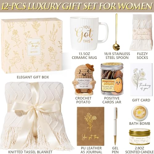 Self Care Get Well Soon Gifts Baskets for Women, Birthday Gifts Spa Care Package After Surgery, Inspirational Thinking of You Sympathy Basket Feel Better Christmas Encouragement Gift for Mom Friends - color: Ivory