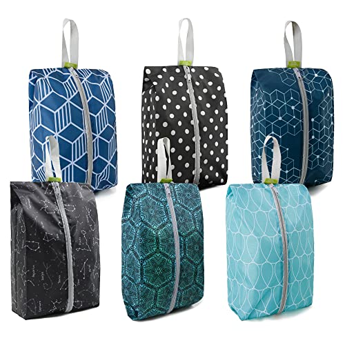 BeeGreen Shoe Organizer Shoe Bags For Travel with Zipper Closure, Shoe Storage Organizer with Handle Travel Bags, Green Blue Lightblue-Geometry, Large, Green Blue Lightblue-geometry - style: Green Blue Lightblue-geometry
