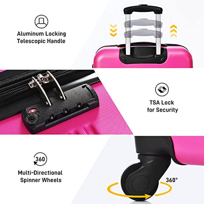 Merax Luggage sets of 3 Piece 20 28 IN Carry on Luggage Hard Case Pink Luggage Expandable Checked Luggage Suitcase Set with Wheels - color: Pink, size: 3-Piece Set(20+28IN+Bag)