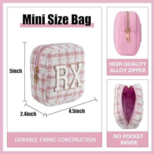 uekeboag Personalized Small Checkered Medicine Cosmetic Bag, Cute Plaid Pattern Chenille Letter Patch RX Drug Pouch with Zipper, Makeup Travel Gift Bag for Women and Girls (08 Pink Checkered) - color: 08Pink Checkered