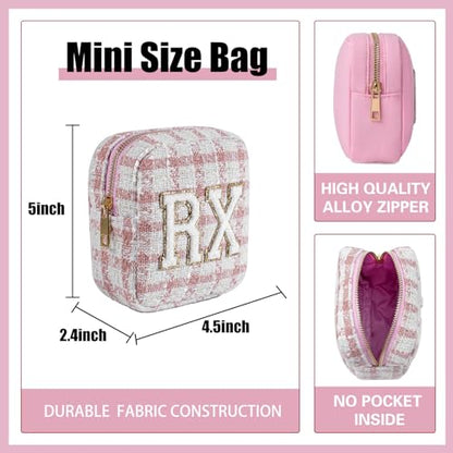 uekeboag Personalized Small Checkered Medicine Cosmetic Bag, Cute Plaid Pattern Chenille Letter Patch RX Drug Pouch with Zipper, Makeup Travel Gift Bag for Women and Girls (08 Pink Checkered) - color: 08Pink Checkered