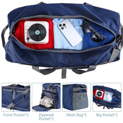 60L Duffle Bag with Shoes Compartment - Foldable&Large Capacity Travel Duffel Bags, Lightweight & Water-Resistant Gym Bag - Dark Blue - color: 60L-Dark Blue
