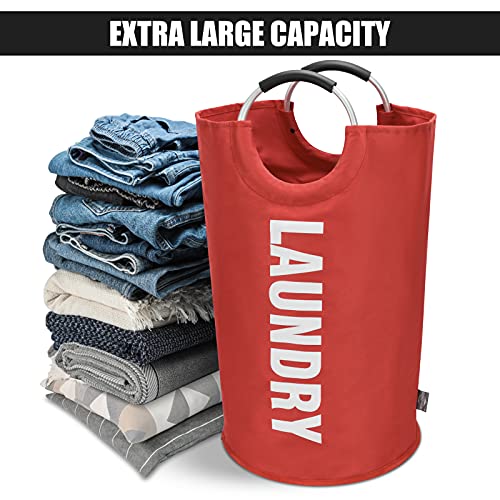 DOKEHOM 82L Large Laundry Basket, Collapsible Laundry Bag, Freestanding Tall Clothes Hamper, Foldable Washing Bin (Red) - color: Red, size: 82L