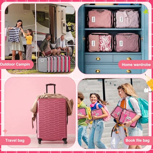 7 Pcs Packing Cubes for Travel Days of Week Compression Packing Cube with Labels Organizers Luggage Storage Bag(Pink,Large) - color: Pink