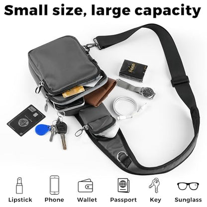 VADOO Sling Bag, Crossbody Bag with Zipper Lock, RFID Blocking & Water Resistant for Men and Women - color: Gray
