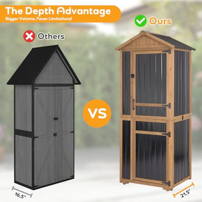 Outdoor Storage Cabinet with Lockable Doors, Wood & Metal Garden Shed, Weatherproof Patio Storage with Adjustable Shelf for Tools, Patio & Backyard Organizer - size: Deep 29.5" Lx 21.5"Wx 75.2"H