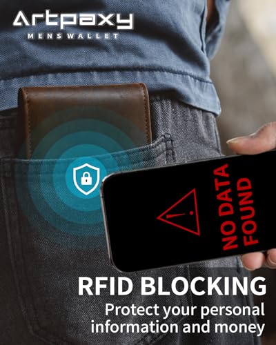 Artpaxy Mens Wallet Genuine Leather Bifold RFID Blocking Wallet for Men with 1 ID Window 13 Card Holders 2 cash pockets 1 Gift Box - color: Dark Coffee Brown