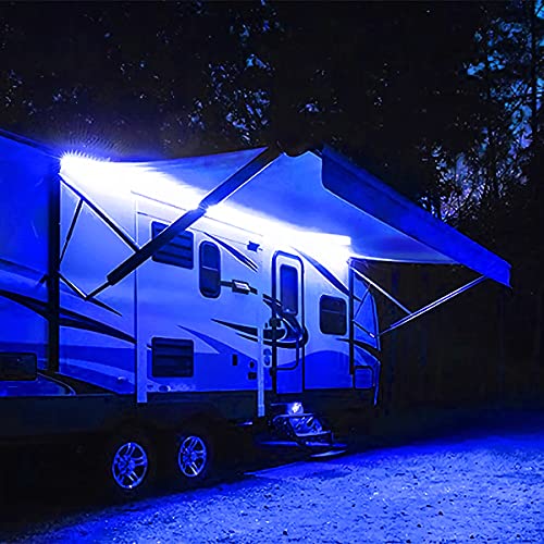 RV Awning Lights, 12V 16.4FT Blue Camping Awning Lights, Motorhome Travel Trailer Food Trucks Van Waterproof Canopy Led Strip Lighting, RV Exterior Underglow Light - color: Blue