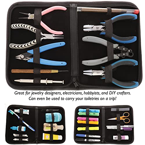 The Beadsmith Zippered Tool Pouch – 9” x 6.5” x 1.25” – 9 Bands – Made of Black Leatherette Material – Use to Store and Transport Craft Pliers and Tools - color: Black, size: 9 Bands - Black