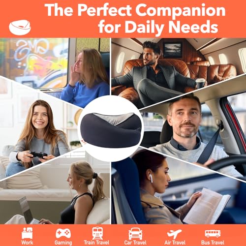 Travel Pillow | High-Density Memory Foam Pillow with 360° Surround Support. Ergonomically Designed. Ideal for Airplane Travel and Home Use. - color: Black
