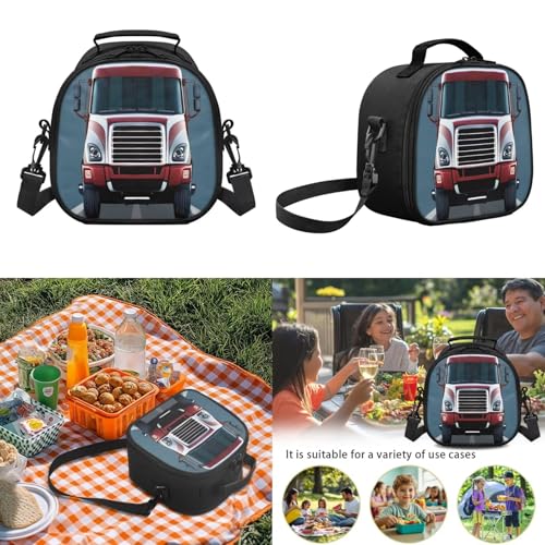 3 Pcs School Backpack for Kids Girls,Red Truck Bookbag Elementary School Daypack with Insulated Lunch Box Pen Case Set,for Teen Children Students,Back to School Supplies - color: Red Truck