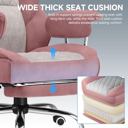 GTPLAYER Gaming Chair,Office Chair with Pocket Spring Lumbar Support, Ergonomic Comfortable Wide Office Desk Computer Chair with Outward Fixed Soft Armrests and Footrest (Fabric, Pink) - color: Pink Grey