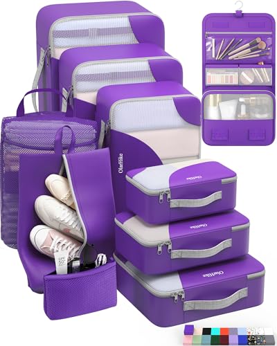 10 Set Packing Cubes for Travel, Gifts for Women Mom,Anti-Tearing Suitcase Organizer,OlarHike Vacation Essentials & Accessories for Cruise Ship - color: 10 Purple