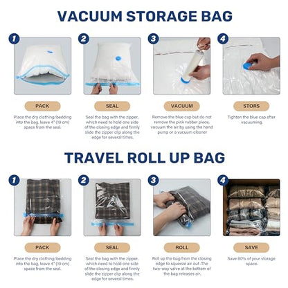 Simple Deluxe 25 Pack Space Saver Bags, Vacuum Storage Bags, Space Saver Bags for Comforters, Blankets, Bedding, Pillows and Clothes, Hand Pump Included(5 Jumbo/5 Large/5 Medium/5 Small/5 Roll M) - size: 25 Combo