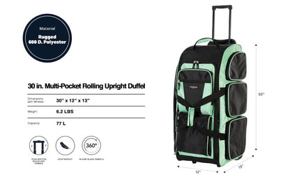 Travelers Club Xpedition 30 Inch Multi-Pocket Upright Rolling Duffel Bag - color: Seafoam
