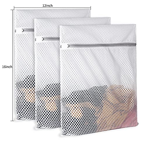 SUERIV 3Pcs Durable Honeycomb Mesh Laundry Bags for Delicates 125gsm Net Fabric Durable and Reusable Delicate Wash Bag,Organization Bag for Lingerie,Sock,12 x 16 Inches(3 Medium) - size: Set of 3 Medium