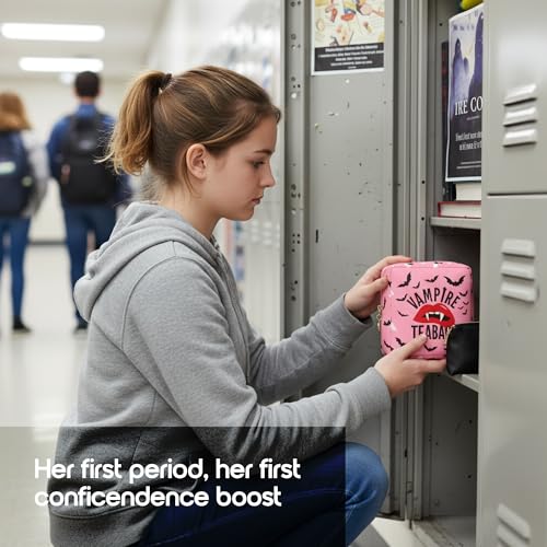 Period Pouch – Compact, Stylish, Discreet Period Bag For School with Waterproof Lining Fits Pads & Tampons, Cute Pad Bag for Teens, Travel, School, Girls Period Kit - color: Pink