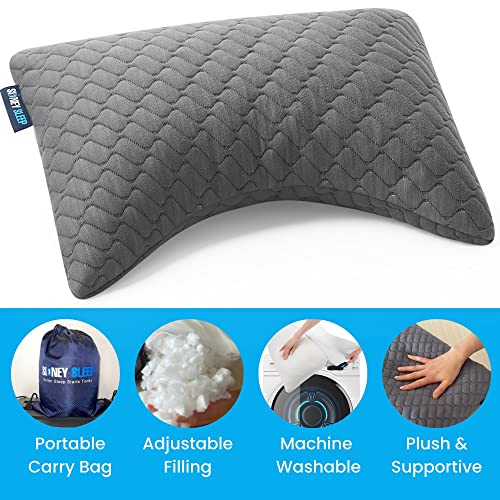 Sidney Sleep Set of 2 Mini Travel Size Neck Pillows - Knee Pillow - Back Lumbar Support - Curved Bed Pillow - 14 x 19 Inches - Adjustable Loft - Carry Backpack Included (Grey 2 Pack Mini) - color: Grey, size: Travel Mini (Pack of 2)