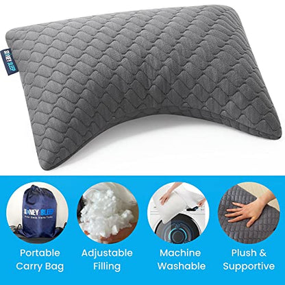 Sidney Sleep Set of 2 Mini Travel Size Neck Pillows - Knee Pillow - Back Lumbar Support - Curved Bed Pillow - 14 x 19 Inches - Adjustable Loft - Carry Backpack Included (Grey 2 Pack Mini) - color: Grey, size: Travel Mini (Pack of 2)