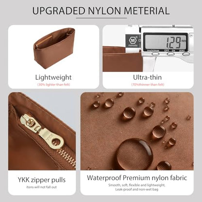 Soft Nylon Purse Organizer Insert for Lv Neverfull MM Tote Bag, Waterproof Lightweight with Laptop Compartment Luxury Neverfull MM Organizer, Tote Handbags Divider Shaper with Cup Holder Insert,Brown - color: Brown