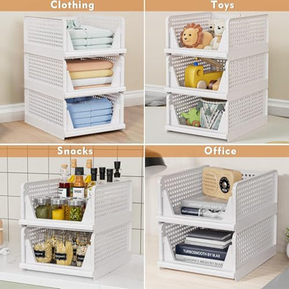 5 Pack Stackable Closet Storage Basket - Stackable Storage Bins, Multifunctional & Foldable Closet Organizer Waterproof, Wardrobe Cupboard Space-Saving Hat Storage Drawer Organizer, White - size: 5 Pack White