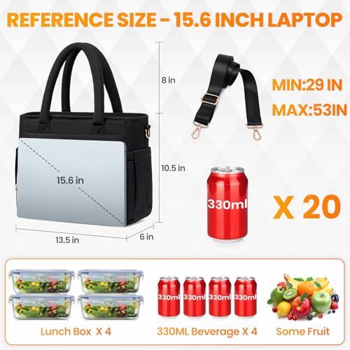 Artelaris Lunch Bag Women, Adult Insulated Lunch Box, Leakproof Lunch Cooler Bag, Reusable Large Lunch Cooler for Work, Picnic, Travel (Black) - color: Black