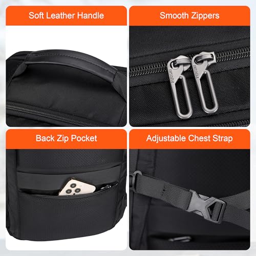 PIJUSHI Travel Backpack for Women Men Carry on Suitcase Backpack Flight Approved Personal Item Bag Fits 16 Inch Laptop(PE035 Black) - color: Black