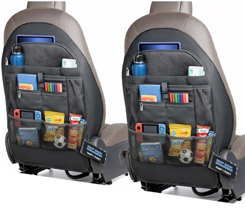 2-Pack for Tesla Model Y/3 2017-2026, Custom Fitted Seat Back Kick Protectors with Storage Pockets - Rear Passenger Organizer for Kids, Zippered Accessories Slots - size: 2 Pack