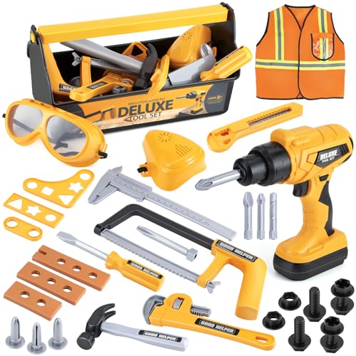 Zealous Kids Tool Set for Boys,Toddler Tool Set with Kids Tool Box & Electronic Toy Drill,Construction Pretend Play Tools for Kids,Toys for 3 4 5 Year Old Boys,Toddler Boy Toys - style: F-Play Tool Set