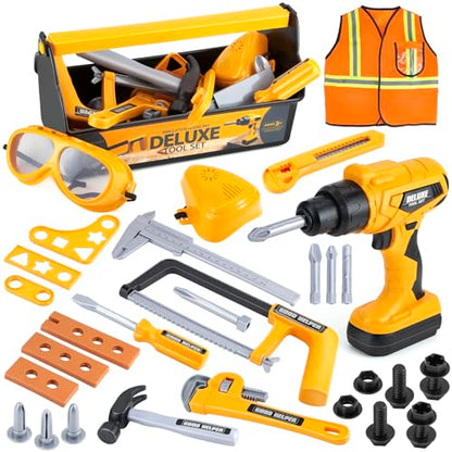 Zealous Kids Tool Set for Boys,Toddler Tool Set with Kids Tool Box & Electronic Toy Drill,Construction Pretend Play Tools for Kids,Toys for 3 4 5 Year Old Boys,Toddler Boy Toys - style: F-Play Tool Set